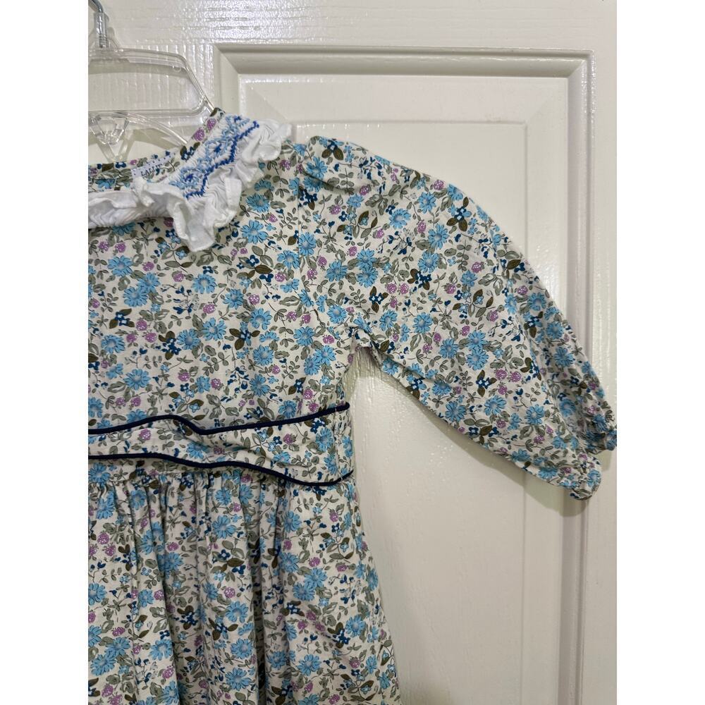 Lallie London Kids Girls's Blue 100% Cotton Floral Print Alice Dress Size 2Y - Picture 2 of 8